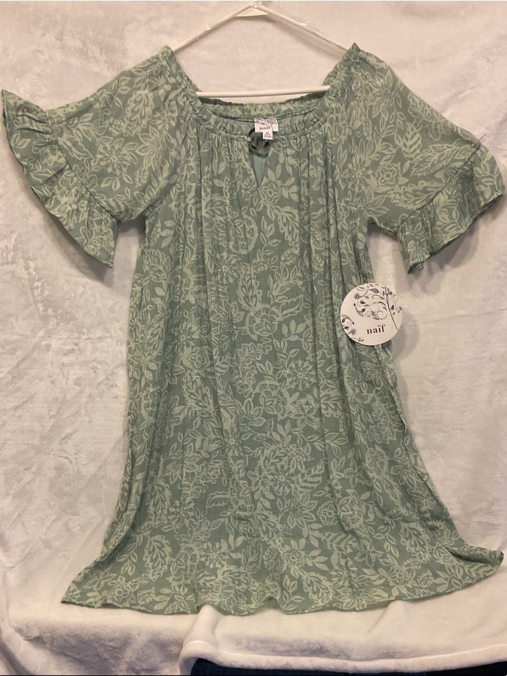 Sage Green Floral Off-Shoulder Dress NAÏF brand
